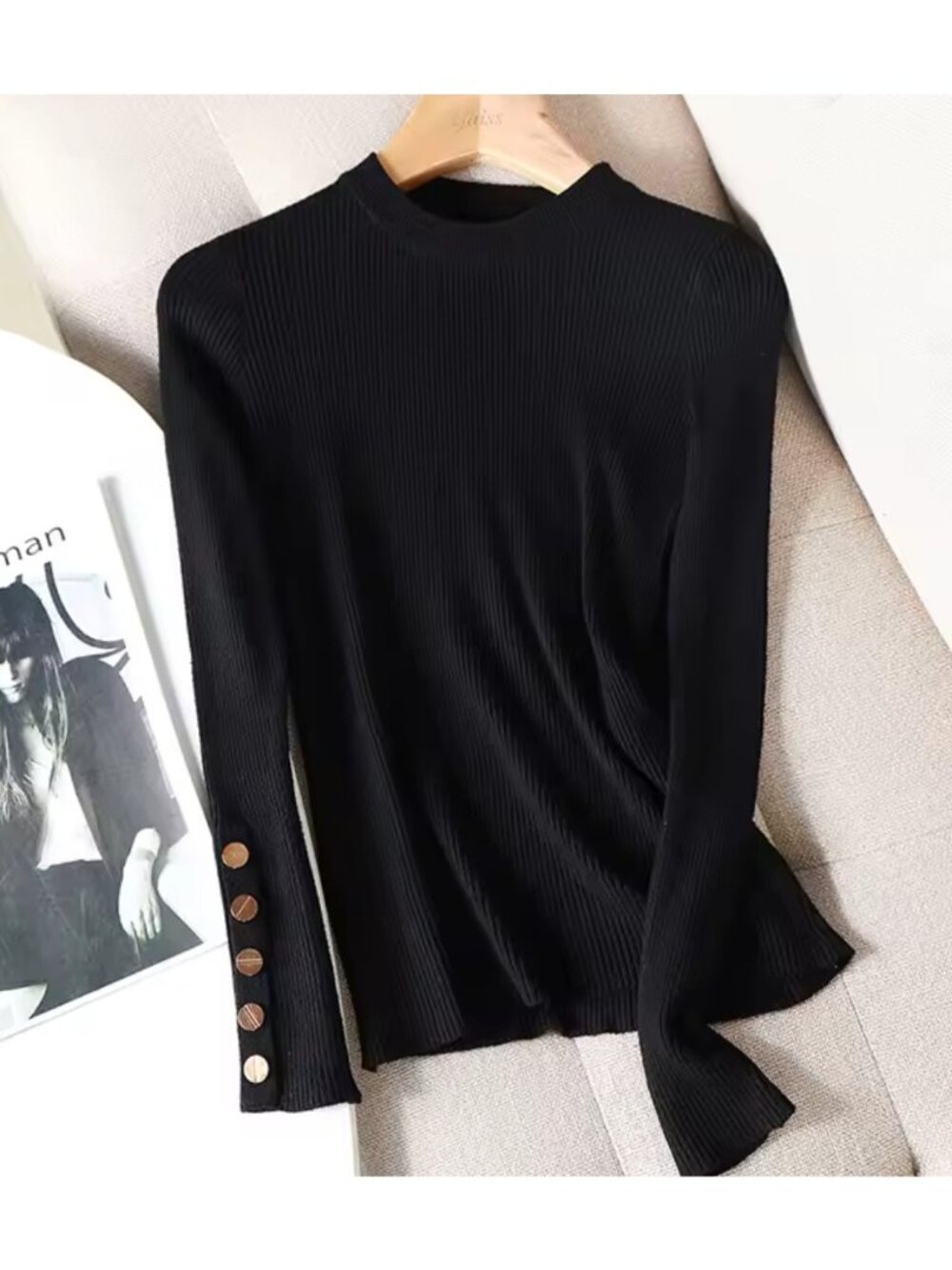 DAIMARAN Women's Sweater Long Sleeve Slim Fit Black  Size M